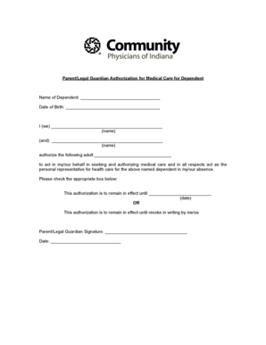 Parent Authorization for Medical Care
