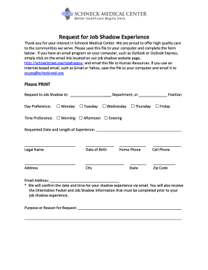 Request for Job Shadow Experience