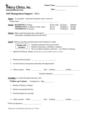 Self-Management Support 5A’s Form