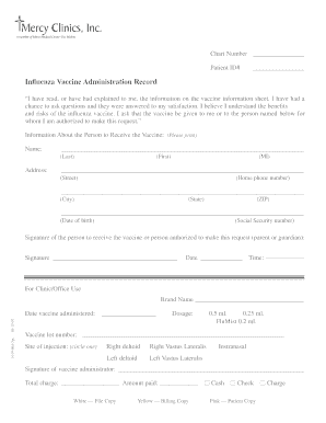 Influenza Vaccine Administration Record