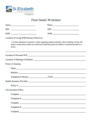 Final Details Worksheet