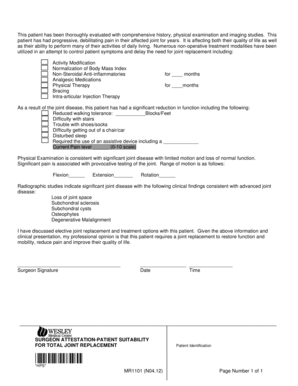 Surgeon Attestation for Patient Suitability for Total Joint Replacement