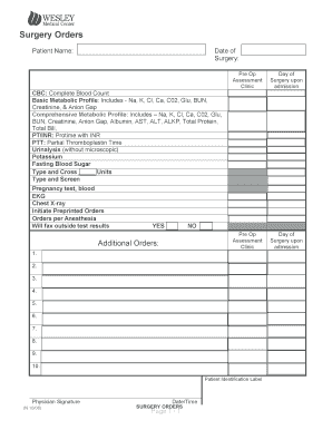 Surgery Orders Form