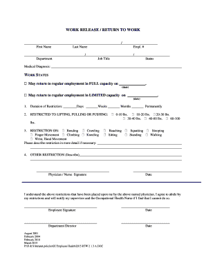 Work Release Return to Work Form