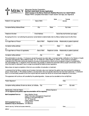 MyChart Adult Access Application