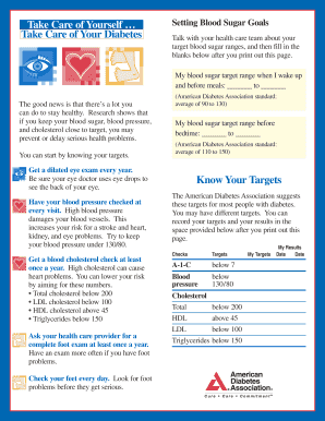 Diabetes Blood Sugar Targets Form