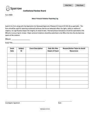Minor Protocol Violation Reporting Log