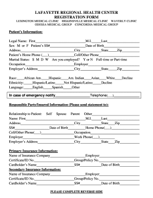 Lafayette Regional Health Center Registration Form