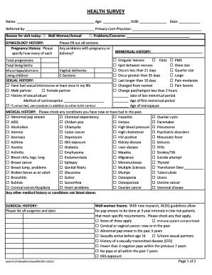 Gynecology Health Survey Form