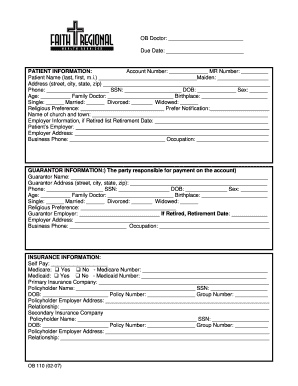 OB 110 Patient Information Form