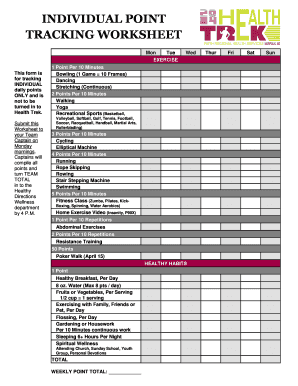 Individual Point Tracking Worksheet
