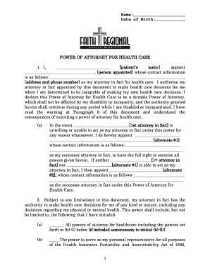 Power of Attorney for Health Care