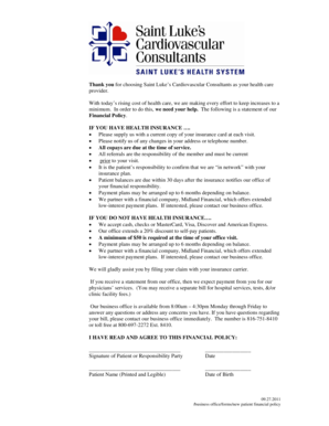 Saint Luke’s Cardiovascular Consultants Financial Policy