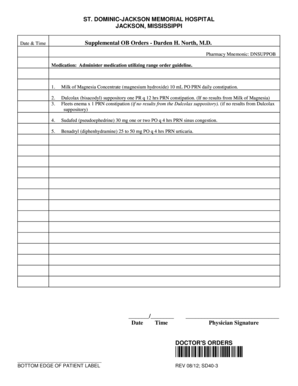 Supplemental OB Orders Form