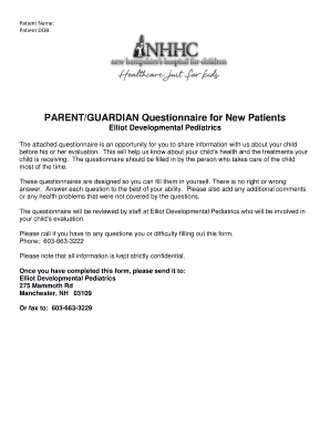 Parent Guardian Questionnaire for New Patients