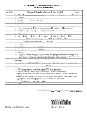General Orthopedic Admission Orders