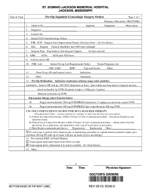 Pre-Op Inpatient Gynecologic Surgery Orders