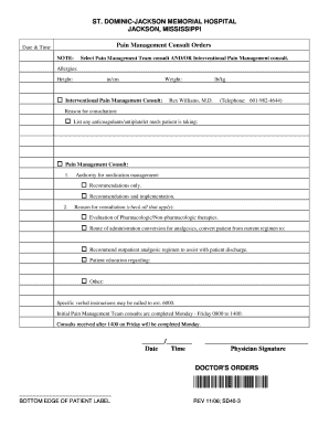 Pain Management Consult Orders