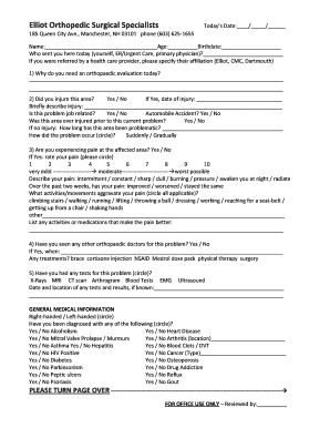 Orthopedic Evaluation Form