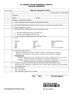 Rituximab Infusion Therapy Orders