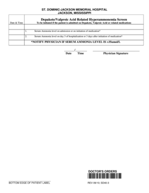 Depakote Valproic Acid Hyperammonemia Screen Form