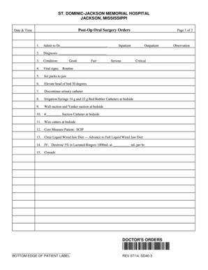 Post-Op Oral Surgery Orders