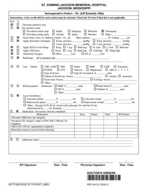 Hip Surgery Pre-Operative Orders