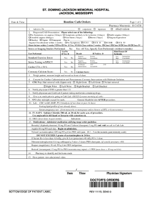 Routine Cath Orders Form
