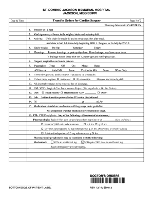 Cardiac Surgery Transfer Orders