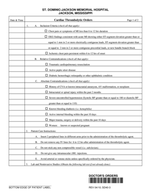 Cardiac Thrombolytic Orders