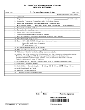 Pre Coronary Intervention Orders