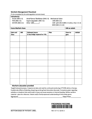 Warfarin Management Flowsheet