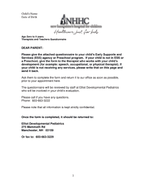 Therapists and Teachers Questionnaire for Child Evaluation