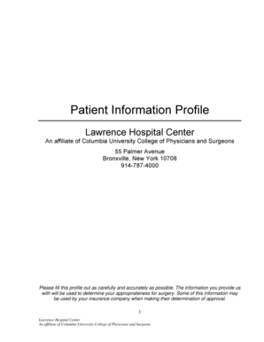 Patient Information Profile for Surgery