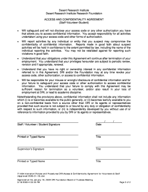 Access Confidentiality Agreement for Volunteers Staff Approved 2009-01-16doc