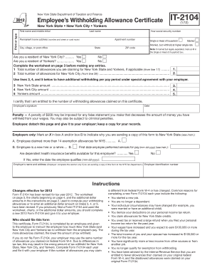 New York State Employee’s Withholding Allowance Certificate IT-2104