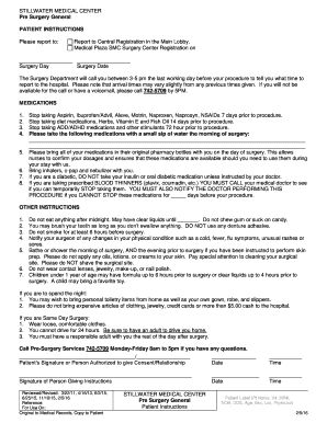 Pre Surgery General Instructions
