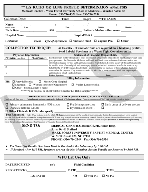 L/S Ratio or Lung Profile Determination Analysis Form