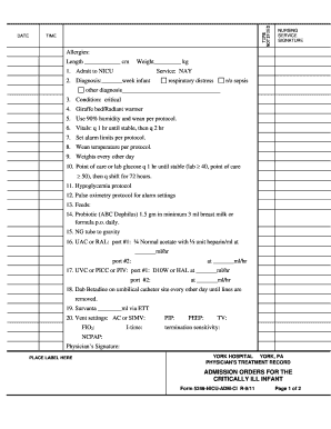 Admission Orders for Critically Ill Infant
