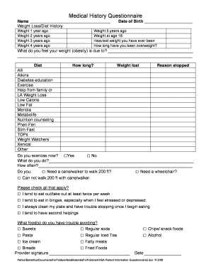 AHSA Patient Information Questionnaire