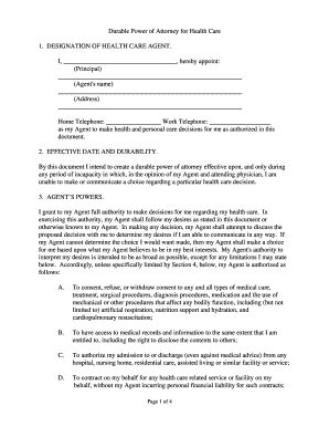 Durable Power of Attorney for Health Care