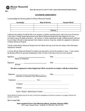 Letter of Assignment for Medical Debt