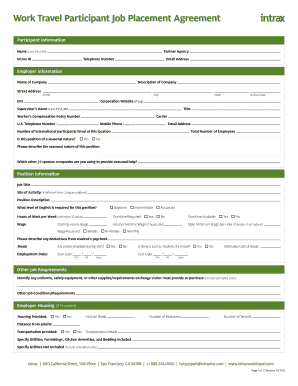 Work Travel Participant Job Placement Agreement