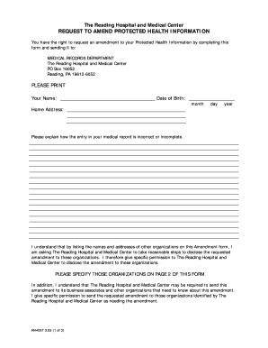 Request to Amend Protected Health Information