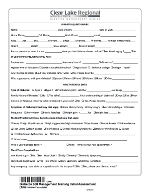 Diabetes Self Management Training Initial Assessment