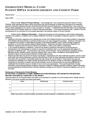 HIPAA Acknowledgment and Consent Form