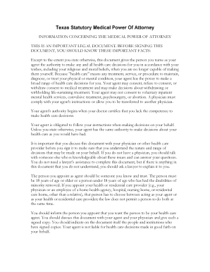 Texas Statutory Medical Power Of Attorney