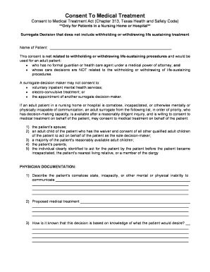 Texas Consent to Medical Treatment Form
