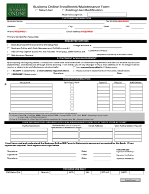 Southside Bank Business Online Enrollment Form