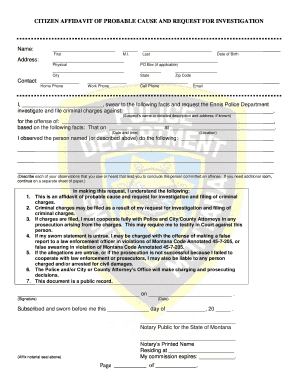 Citizen Affidavit of Probable Cause and Request for Investigation